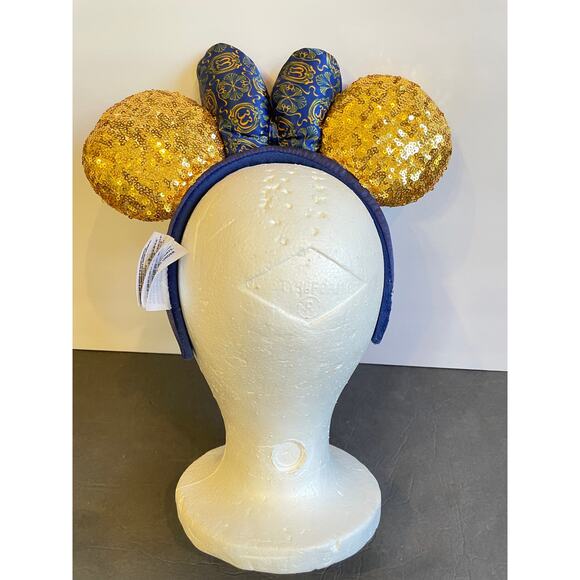 Club 33 Disney Minnie Mouse Headband Ears NWT Blue & Gold Sequined 1st Edition - Picture 2 of 8
